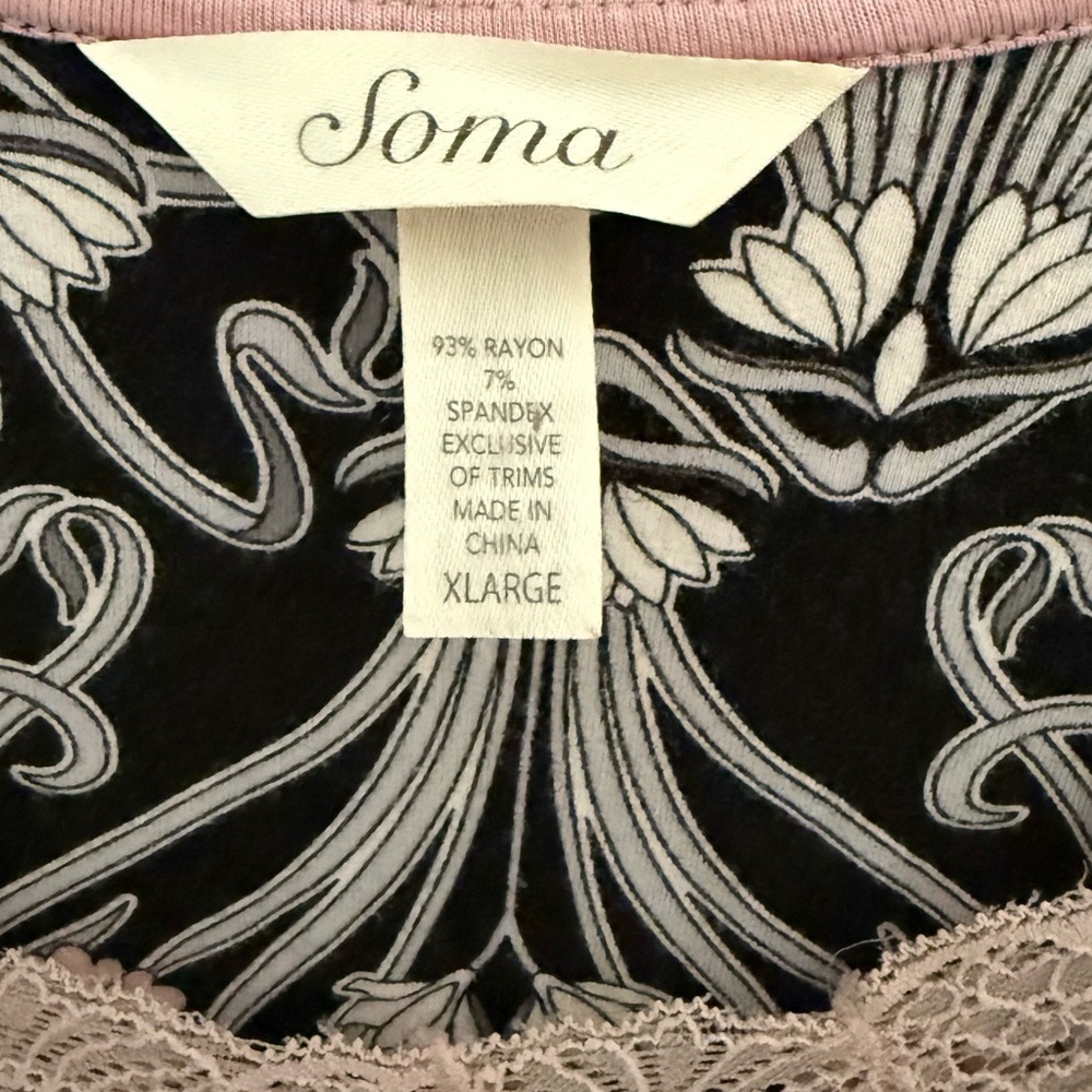 SOMA COOL NIGHTS NIGHT GOWN SOFT BLK/WHT/PINK SLEEPWEAR LACE - Picture 4 of 4